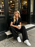 Solid-Color Short-Sleeve & Long-Pant Set With Collared Zip-Up Cardigan SSN-211536
