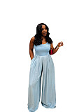 Casual Solid-Color Chiffon Loose-Fit High-Waisted Wide-Leg Jumpsuit With Spaghetti Straps PMR-TW883