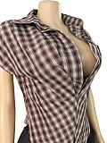 Stylish Plaid Deep V-Neck Lapel Sleeveless Cropped Top With Cinched Waist CH-26017