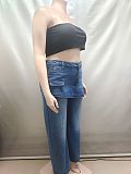Stylish Washed Straight-Leg Jeans With Elastic Waist and Back Flap Detail RS-60401