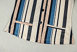 Stylish Striped Print V-Neck Button-Up Cardigan & Trousers Two-Piece Set JY-919171