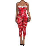 Sexy Halter-Neck Polka-Dot Jumpsuit With Lace Trim and Tie Details NIYA-8212