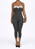 Sexy Halter-Neck Polka-Dot Jumpsuit With Lace Trim and Tie Details NIYA-8212