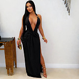 Sexy Deep V-Neck Halter Dress With Open Back and Bodycon Fit BY-7715