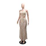 Sexy V-Neck Sleeveless Spaghetti-Strap Gown — Backless Lace-Up Long Party Dress CYA-902306
