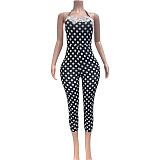 Sexy Halter-Neck Polka-Dot Jumpsuit With Lace Trim and Tie Details NIYA-8212