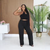 Solid-Color Halter Bandeau Top & Straight-Leg Pants Set CYA-902385