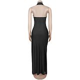 Sexy Deep V-Neck Halter Dress With Open Back and Bodycon Fit BY-7715