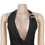 Sexy Deep V-Neck Halter Dress With Open Back and Bodycon Fit BY-7715