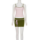 Stylish Color-Block Cami Top & Tie-Waist Bodycon Mini Skirt Set MRA-48159