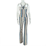 Stylish Striped Print V-Neck Button-Up Cardigan & Trousers Two-Piece Set JY-919171