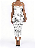 Sexy Halter-Neck Polka-Dot Jumpsuit With Lace Trim and Tie Details NIYA-8212
