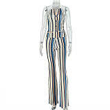 Stylish Striped Print V-Neck Button-Up Cardigan & Trousers Two-Piece Set JY-919171