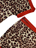 Casual Leopard Print & Contrast Color Two-Piece Set Short-Sleeve Top and Wide-Leg Pants HANI-TY031