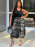Camouflage Printed Casual Elastic Waist Straight Leg Wide Big Opening Pants SH-391443