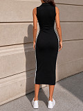 Casual Polo-Collar Sleeveless Ribbed Bodycon Dress HANI-YY044