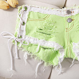 Sexy Low-Rise Distressed Denim Shorts With Lace-Up Detail FB-8572