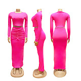 Sexy Hollow-out Crop Top and Ruched Long Skirt Two-piece Set SFY-828