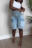 New Distressed Acid-Washed Denim Cargo Pants With Utility Pockets OXMJ-8592