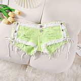 Sexy Low-Rise Distressed Denim Shorts With Lace-Up Detail FB-8572