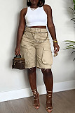 New Distressed Acid-Washed Denim Cargo Pants With Utility Pockets OXMJ-8763