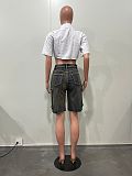 New Distressed Acid-Washed Denim Cargo Pants With Utility Pockets OXMJ-8763