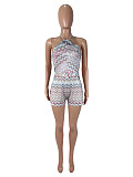 Sexy Colorful Wavy Print Backless Halter Jumpsuit With Slit SHD-9979