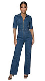 Sexy Paneled Sleeveless Zip-Front Collared Slim-Fit Denim Jumpsuit OSM-6011