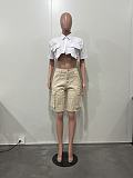New Distressed Acid-Washed Denim Cargo Pants With Utility Pockets OXMJ-8763