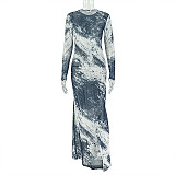 Stylish Color-Block Crew Neck Long-Sleeve Straight-Fit Bodycon Dress JY-303232