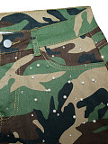 Pearl Rhinestone Camouflage Workwear Jeans Knee Length Design SH-391539