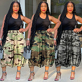 Camouflage Printed Casual Elastic Waist Straight Leg Wide Big Opening Pants SH-391443