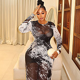 Stylish Color-Block Crew Neck Long-Sleeve Straight-Fit Bodycon Dress JY-303232