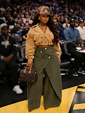 Vintage Irregular Wide Leg Pants High Waist Cross Metal Buttons Pants SH-391529