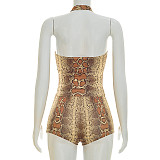 Sexy Snake Print Halter Top & Fitted Shorts Set RS-26ST073