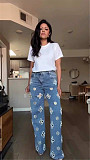 Stylish Embroidered & Beaded Cutout Elastic Straight-Leg Wide-Leg Pants OXMJ-8770