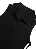 Casual Polo-Collar Sleeveless Ribbed Bodycon Dress HANI-YY044
