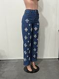 Stylish Embroidered & Beaded Cutout Elastic Straight-Leg Wide-Leg Pants OXMJ-8770
