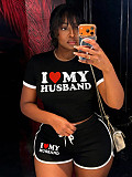 Valentine's Day Black And White Short Sleeved T-shirt Drawstring Shorts Set SH-391470
