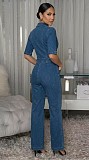 Sexy Paneled Sleeveless Zip-Front Collared Slim-Fit Denim Jumpsuit OSM-6011