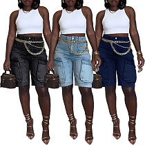 New Distressed Acid-Washed Denim Cargo Pants With Utility Pockets OXMJ-8592