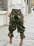 Loose Camouflage Drawstring Pleated Ankle-length Flared Pants For Women SH-391567