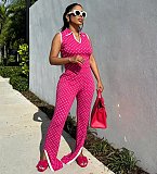 Polka Dot Printed Sleevesless U-neck Slit Long Horn Trouser Two-piece Set YNS-8031