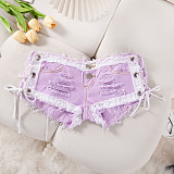 Sexy Low-Rise Distressed Denim Shorts With Lace-Up Detail FB-8572