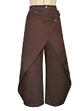 Vintage Irregular Wide Leg Pants High Waist Cross Metal Buttons Pants SH-391529