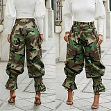 Loose Camouflage Drawstring Pleated Ankle-length Flared Pants For Women SH-391567