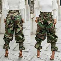 Loose Camouflage Drawstring Pleated Ankle-length Flared Pants For Women SH-391567
