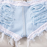 Sexy Low-Rise Distressed Denim Shorts With Lace-Up Detail FB-8572