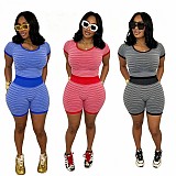 New Casual Fine-Striped Knit Shorts Set TR-1370