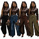 Vintage Irregular Wide Leg Pants High Waist Cross Metal Buttons Pants SH-391529
